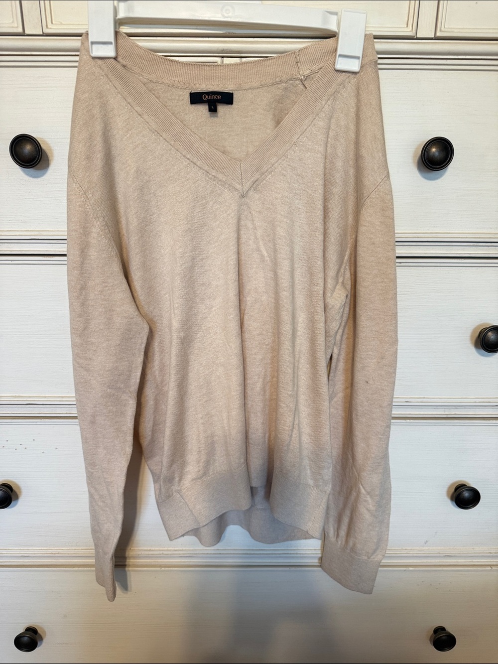 Quince Lightweight V-Neck Sweater in Beige